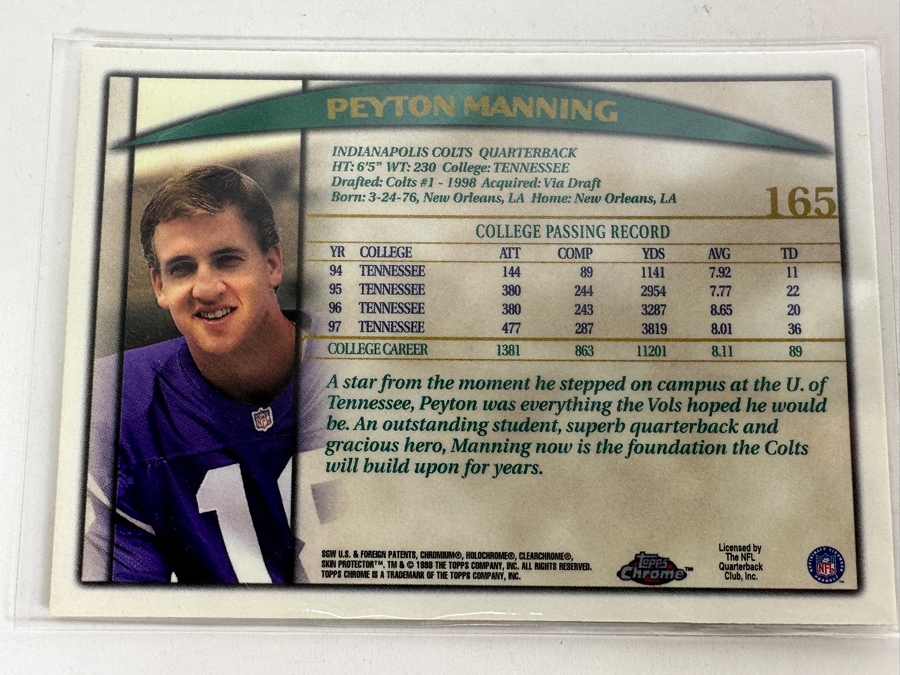 Topps Chrome 1998 Peyton Manning Rookie Card [Photo 3]