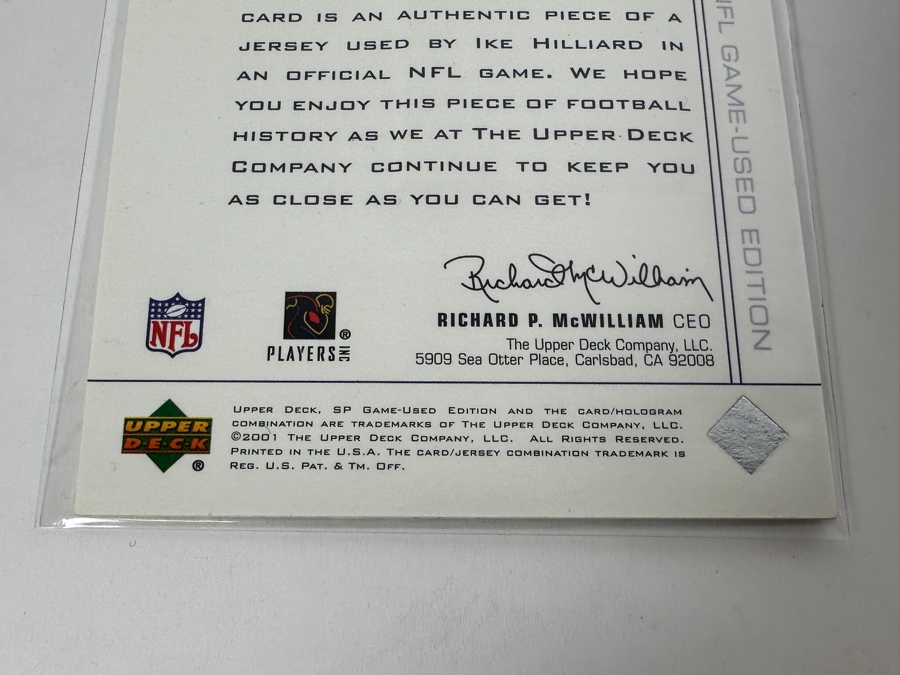 Upper Deck SP 2001 Ike Hilliard Game-Used Jersey NFL Football Card [Photo 4]