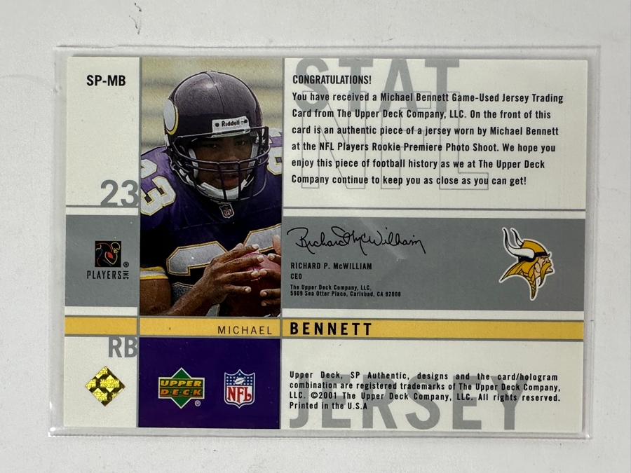 Upper Deck SP 2001 Michael Bennett Game-Used Jersey NFL Football Card [Photo 3]