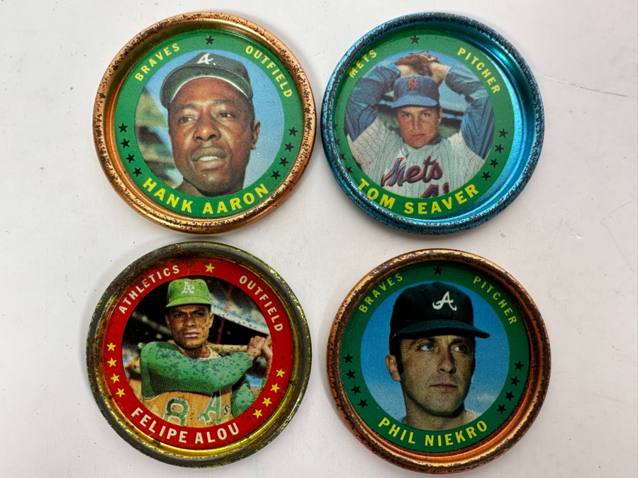 4 1971 Topps MLB Baseball Coins: Hank Aaron, Tom Seaver, Phil Niekro & Felipe Alou [Photo 2]