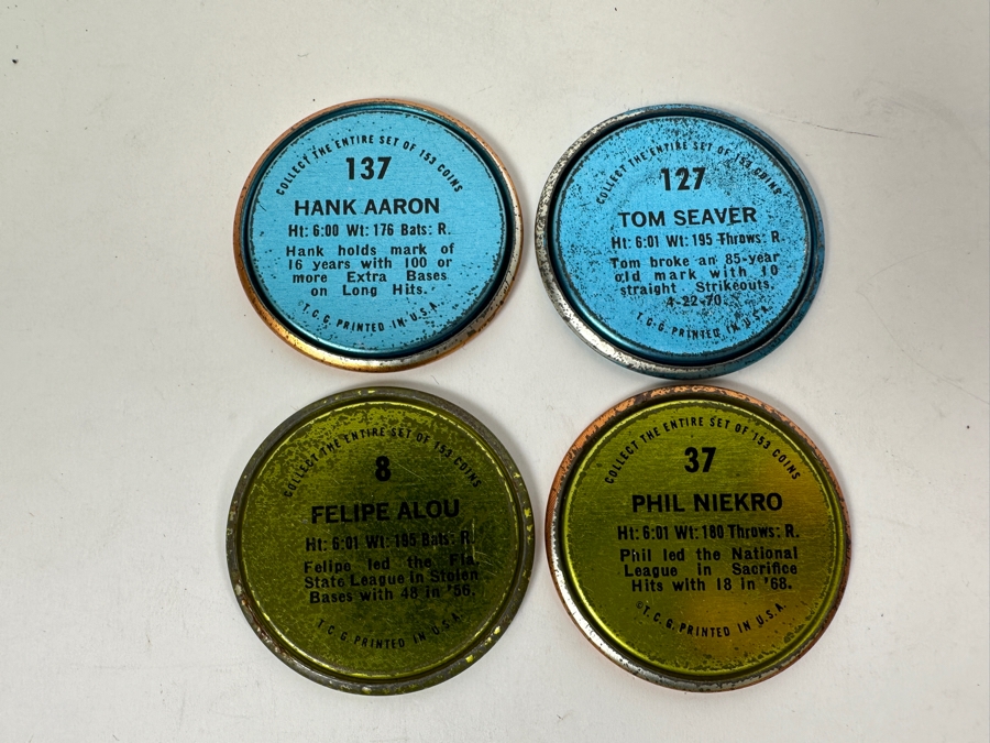 4 1971 Topps MLB Baseball Coins: Hank Aaron, Tom Seaver, Phil Niekro & Felipe Alou [Photo 7]