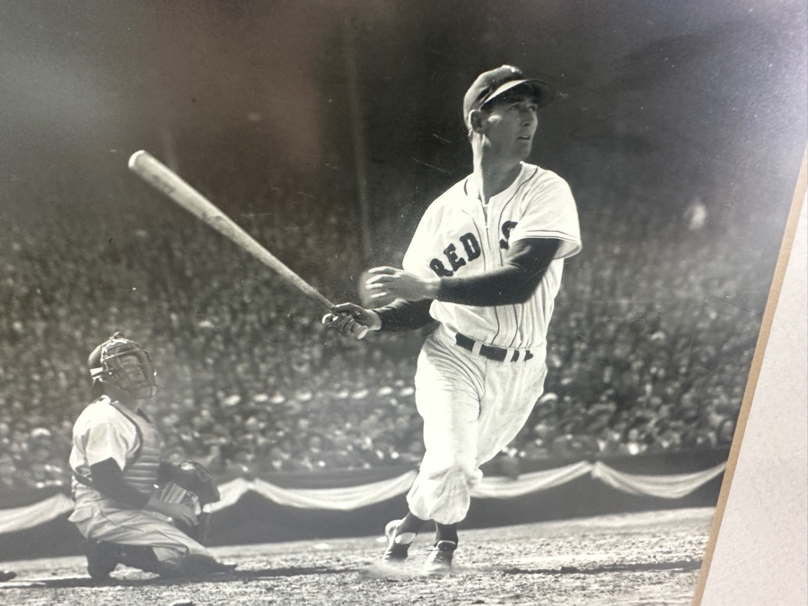 Vintage 1950s Ted Williams Autographed Boston Red Sox Pennant With B&W Ted Williams Photo & Stat Sheet Framed 35.5 X 22.5 (Client Witnessed Ted Sign Pennant As A Kid) [Photo 8]