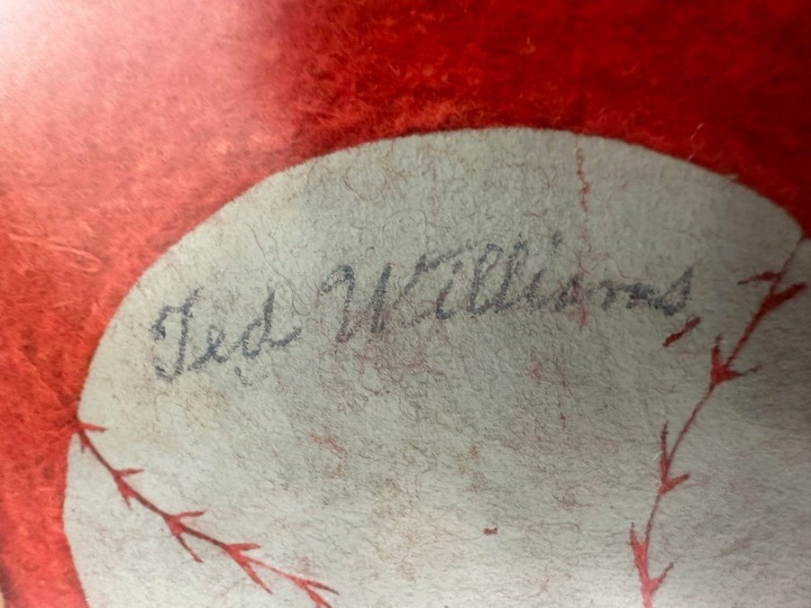 Vintage 1950s Ted Williams Autographed Boston Red Sox Pennant With B&W Ted Williams Photo & Stat Sheet Framed 35.5 X 22.5 (Client Witnessed Ted Sign Pennant As A Kid) [Photo 6]