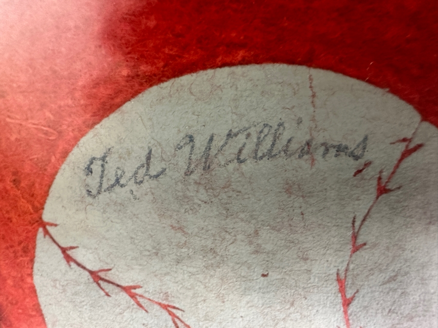 Vintage 1950s Ted Williams Autographed Boston Red Sox Pennant With B&W Ted Williams Photo & Stat Sheet Framed 35.5 X 22.5 (Client Witnessed Ted Sign Pennant As A Kid) [Photo 3]