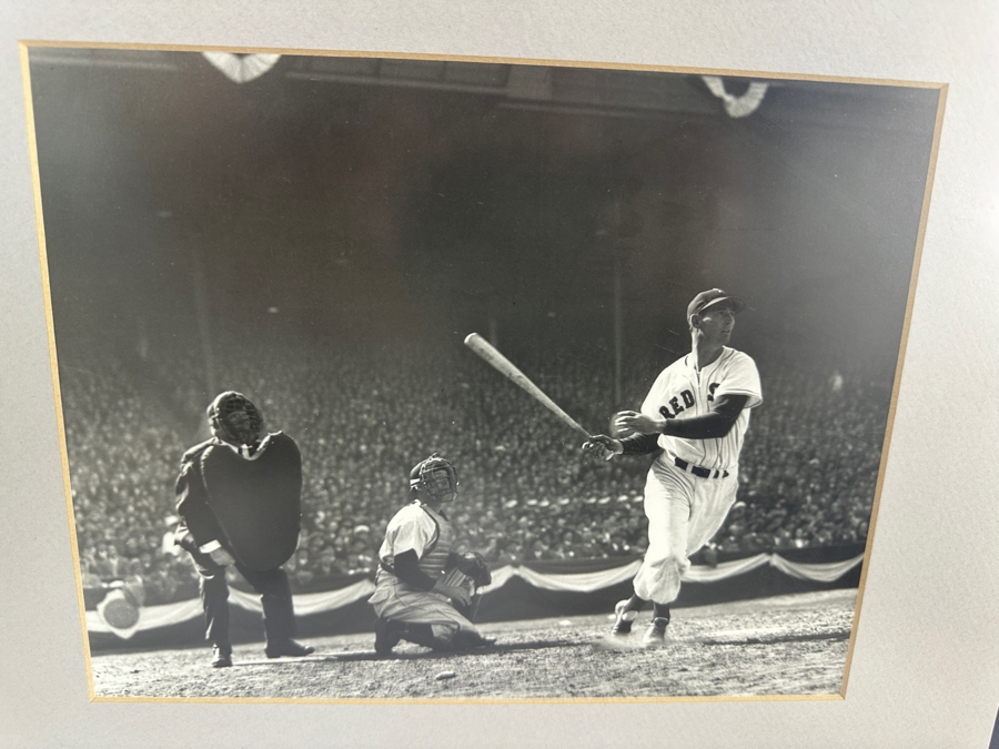 Vintage 1950s Ted Williams Autographed Boston Red Sox Pennant With B&W Ted Williams Photo & Stat Sheet Framed 35.5 X 22.5 (Client Witnessed Ted Sign Pennant As A Kid) [Photo 7]