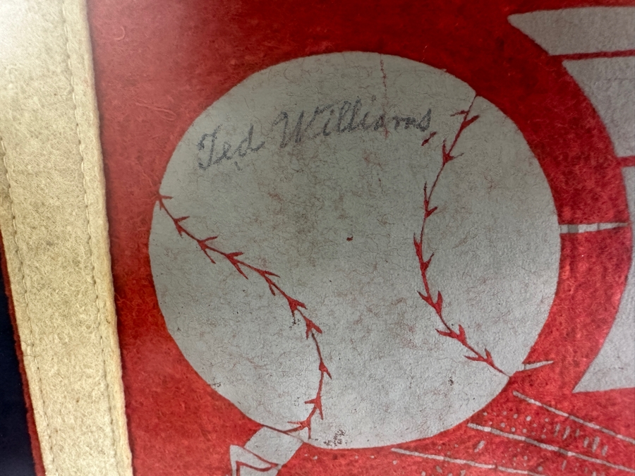 Vintage 1950s Ted Williams Autographed Boston Red Sox Pennant With B&W Ted Williams Photo & Stat Sheet Framed 35.5 X 22.5 (Client Witnessed Ted Sign Pennant As A Kid) [Photo 2]
