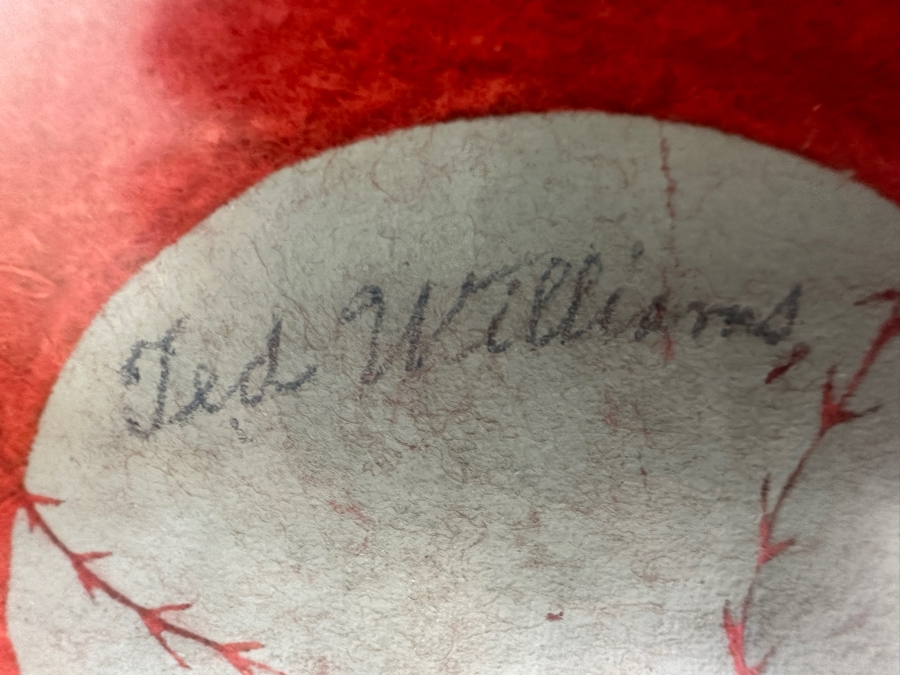 Vintage 1950s Ted Williams Autographed Boston Red Sox Pennant With B&W Ted Williams Photo & Stat Sheet Framed 35.5 X 22.5 (Client Witnessed Ted Sign Pennant As A Kid) [Photo 4]