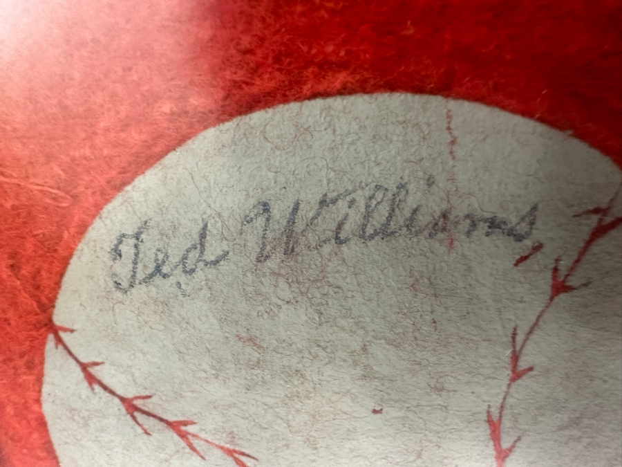 Vintage 1950s Ted Williams Autographed Boston Red Sox Pennant With B&W Ted Williams Photo & Stat Sheet Framed 35.5 X 22.5 (Client Witnessed Ted Sign Pennant As A Kid) [Photo 5]