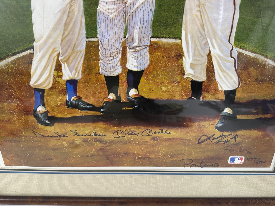 Autographed Ron Lewis Artwork Print Signed By Willie Mays, Mickey Mantle & Duke Snider Limited Edition Numbered 479 Of 500 [Photo 3]
