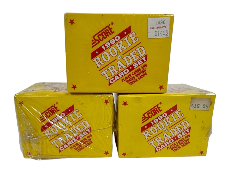 Just Added - Three Factory Sealed 1990 Score Rookie & Traded MLB Baseball Cards [Photo 1]