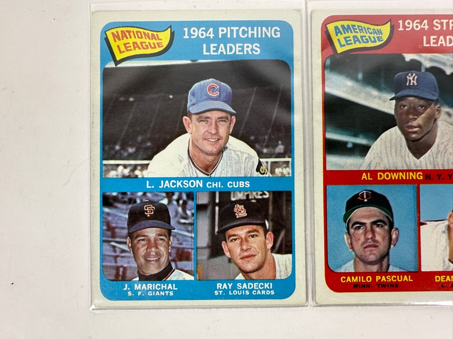 Just Added - Three Topps Baseball Cards: 1964 Pitching Leaders, 1964 Strikeout Leaders, 1964 ERA Leaders [Photo 2]