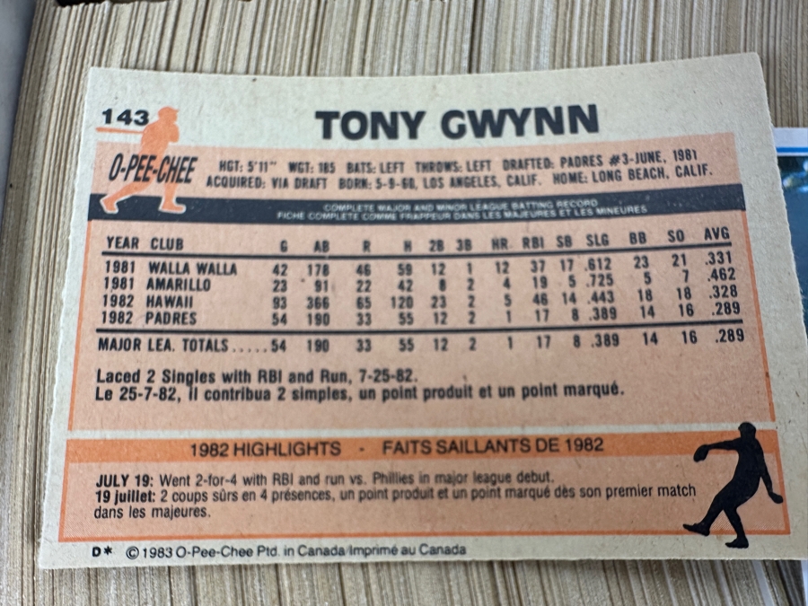 Just Added - 1983 O-Pee-Chee Premier MLB Baseball Cards With Tony Gwynn Rookie Card [Photo 4]