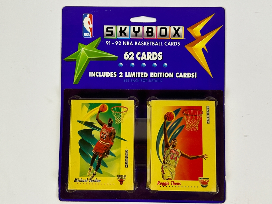 Just Added - 1991-92 Skybox NBA Basketball 62 Cards Blister Pack With Michael Jordan Basketball Card Showing