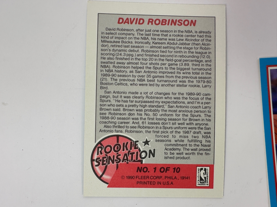 Just Added - 1990 Fleer NBA Rookie Sensation Basketball Cards - Complete Set Of 10 Cards - David Robinson Rookie Card, Tim Hardaway Rookie Card, Sean Elliot Rookie Card & More [Photo 7]