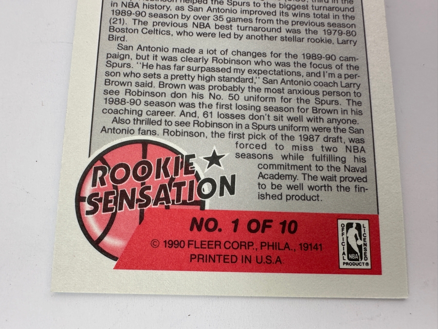 Just Added - 1990 Fleer NBA Rookie Sensation Basketball Cards - Complete Set Of 10 Cards - David Robinson Rookie Card, Tim Hardaway Rookie Card, Sean Elliot Rookie Card & More [Photo 8]