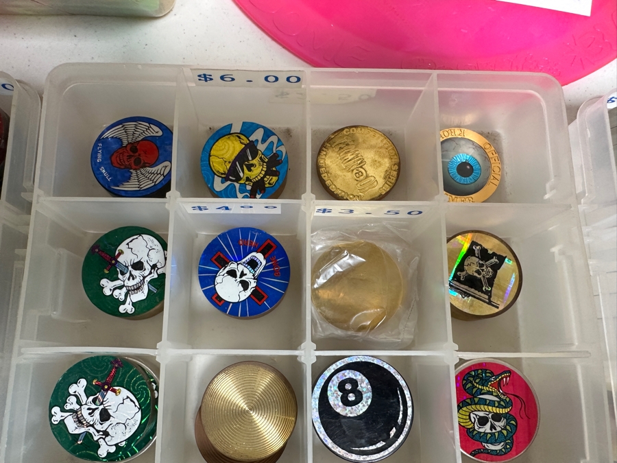 Just Added - Huge Vintage Lot Of Pog Slammers Metal / Acrylic / Paper Popular In The 1990s But Eventually Banned In Many Public Schools Due To Concerns Over Gambling And Classroom Distractions - See Photos [Photo 12]