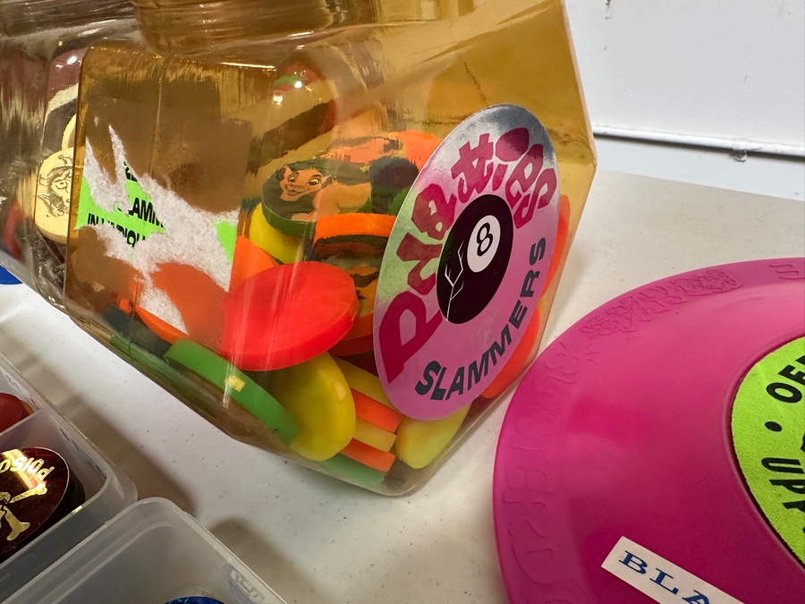 Just Added - Huge Vintage Lot Of Pog Slammers Metal / Acrylic / Paper Popular In The 1990s But Eventually Banned In Many Public Schools Due To Concerns Over Gambling And Classroom Distractions - See Photos [Photo 25]