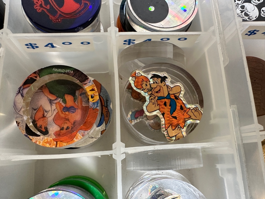 Just Added - Huge Vintage Lot Of Pog Slammers Metal / Acrylic / Paper Popular In The 1990s But Eventually Banned In Many Public Schools Due To Concerns Over Gambling And Classroom Distractions - See Photos [Photo 9]
