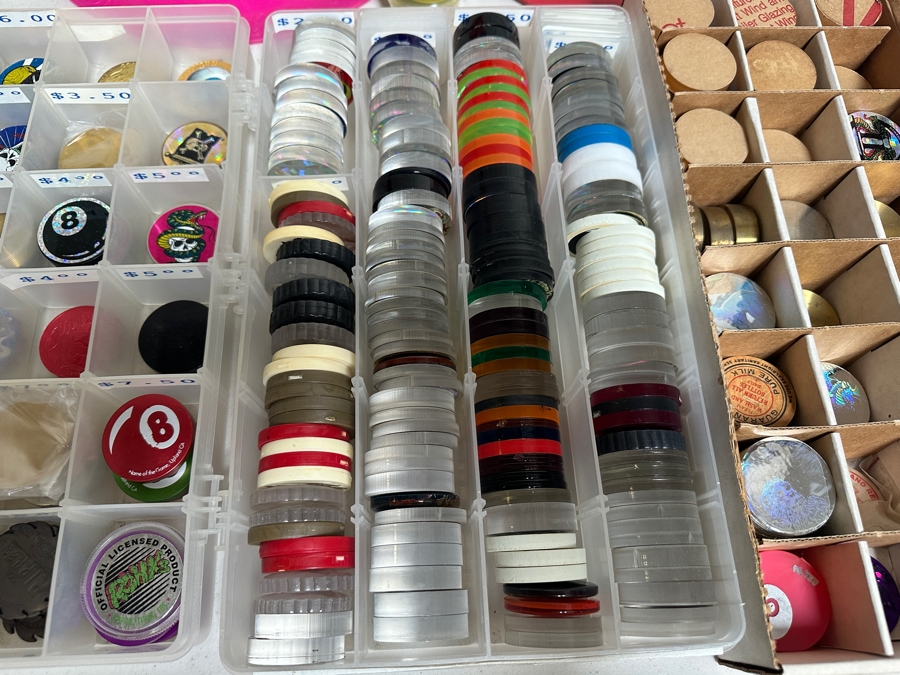 Just Added - Huge Vintage Lot Of Pog Slammers Metal / Acrylic / Paper Popular In The 1990s But Eventually Banned In Many Public Schools Due To Concerns Over Gambling And Classroom Distractions - See Photos [Photo 13]