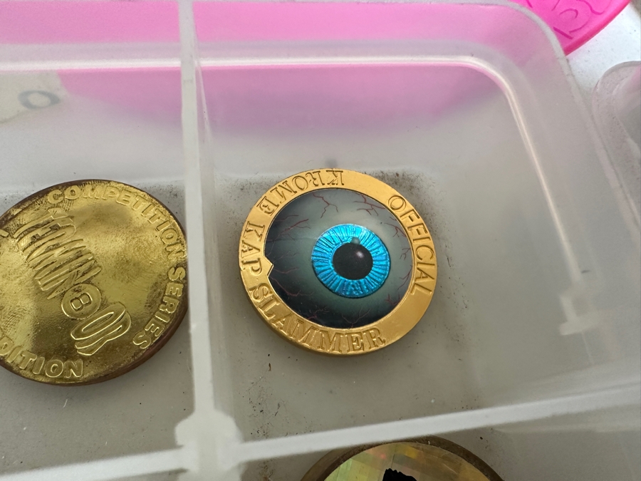 Just Added - Huge Vintage Lot Of Pog Slammers Metal / Acrylic / Paper Popular In The 1990s But Eventually Banned In Many Public Schools Due To Concerns Over Gambling And Classroom Distractions - See Photos [Photo 26]