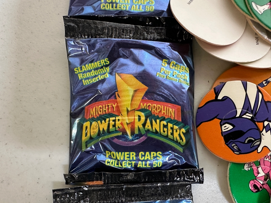 Just Added - Huge Vintage Lot Mighty Morphin Power Rangers Pogs (Some New In Packaging) & Three 1993 Bandai Power Ranger Action Figures In Blister Packs [Photo 6]