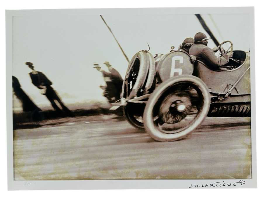 Jacques Henri Lartigue (1894-1986, France) Hand Signed Photograph Grand Prix Of The Automobile Club De France L'A.C.F., Automobile Delage 1912 Gelatin Silver Print, Printed Later, Signed In Ink J. H. Lartigue 14 X 10 Estimate $5,000-$7,000