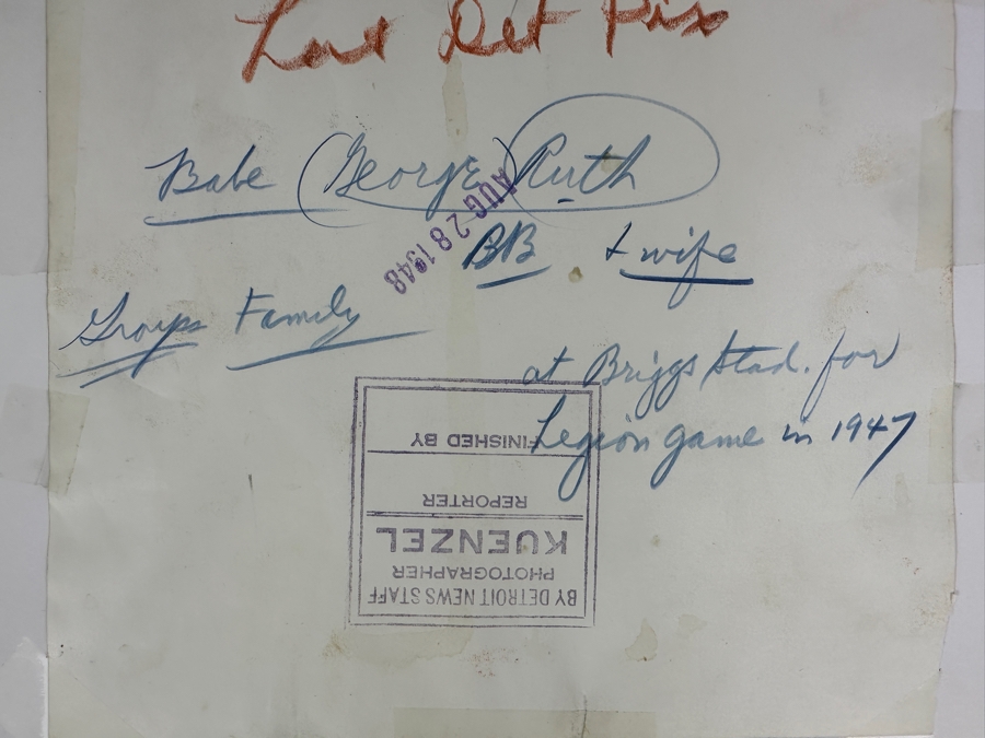 B&W Photograph Of Babe Ruth & Wife At Briggs Stadium For Legion Game In 1947 Photograph Last Detriot Picture By Detroit News Staff Photographer William A. Kuenzel 8.25 X 10 [Photo 8]