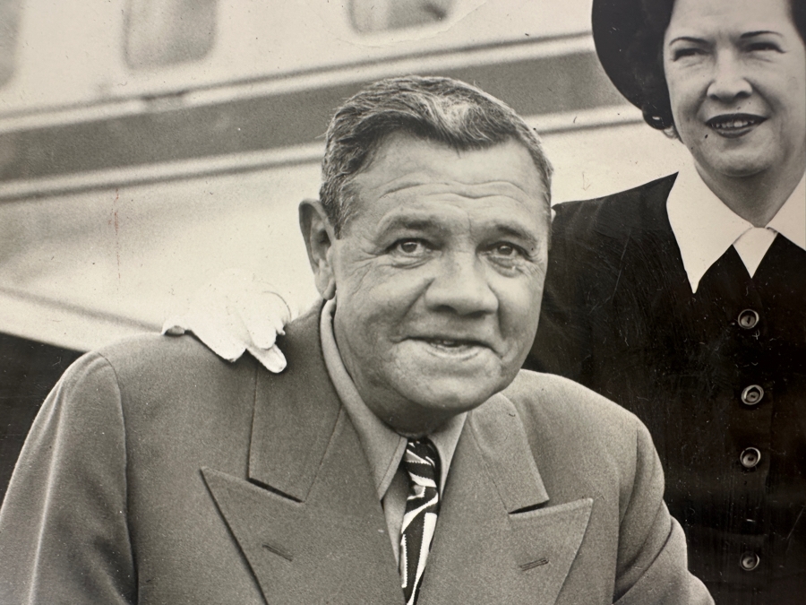 B&W Photograph Of Babe Ruth & Wife At Briggs Stadium For Legion Game In 1947 Photograph Last Detriot Picture By Detroit News Staff Photographer William A. Kuenzel 8.25 X 10 [Photo 3]