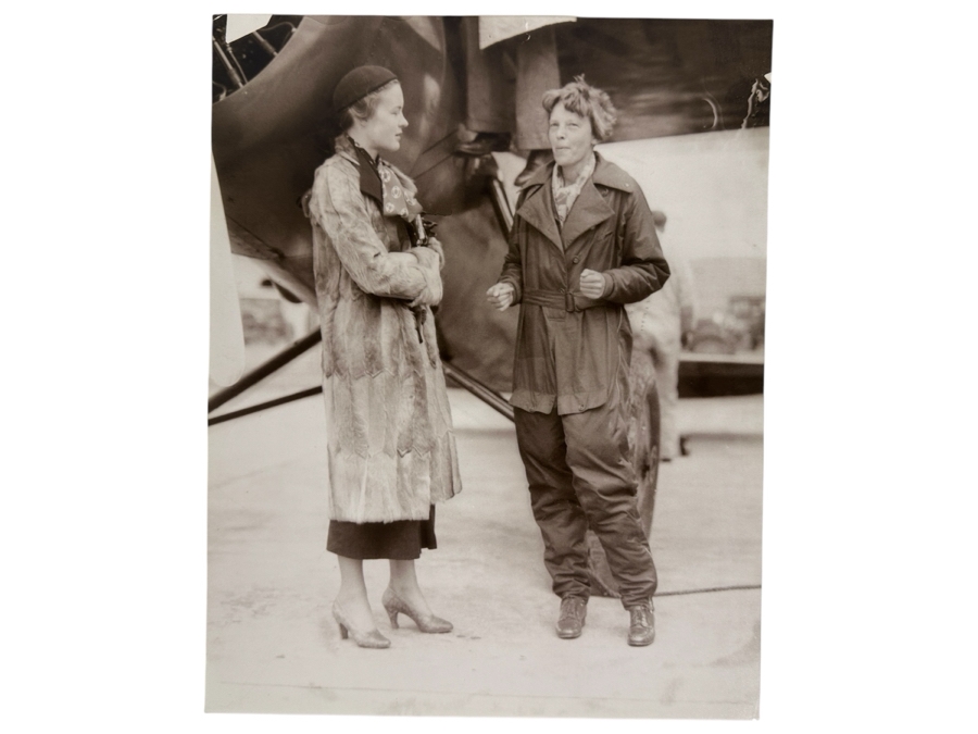 B&W Photograph Of Amelia Earhart (B. 1897) Standing In Front Of Airplane 8 X 10 [Photo 1]