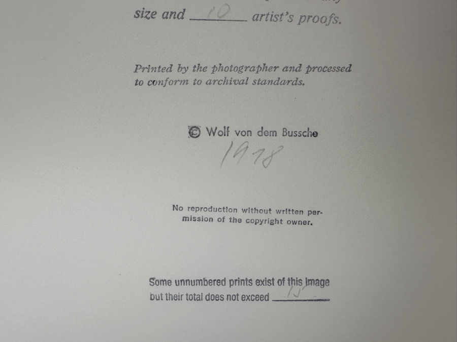 Wolf Von Dem Bussche (1934-2014, American) Hand Signed Limited Edition B&W Photographic Print Titled 'Flatiron Building NYC 1975' Signed On Front And Verso Numbered 88 Of 90 - 7 X 10 [Photo 14]