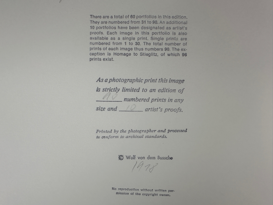 Wolf Von Dem Bussche (1934-2014, American) Hand Signed Limited Edition B&W Photographic Print Titled 'Flatiron Building NYC 1975' Signed On Front And Verso Numbered 88 Of 90 - 7 X 10 [Photo 12]