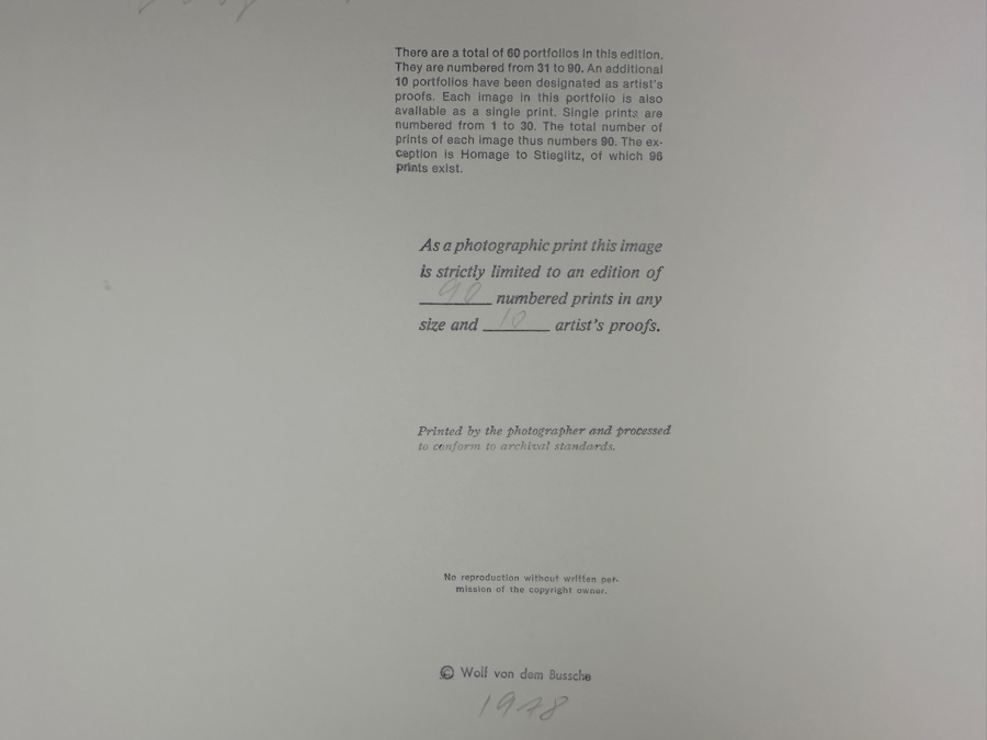Wolf Von Dem Bussche (1934-2014, American) Hand Signed Limited Edition B&W Photographic Print Titled 'Washington Square East VI NYC 1976' Signed On Front And Verso Numbered 88 Of 90 - 9 X 13 [Photo 7]