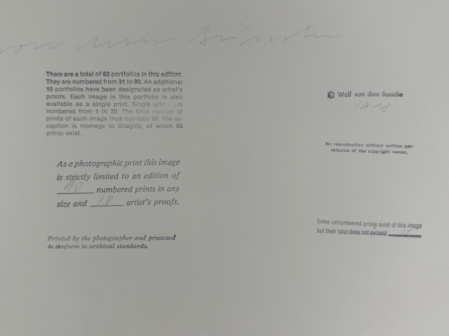 Wolf Von Dem Bussche (1934-2014, American) Hand Signed Limited Edition B&W Photographic Print Titled 'Washington Square With Trade Center Towers NYC 1976' Signed On Front And Verso Numbered 88 Of 90 - 13 X 8 [Photo 11]