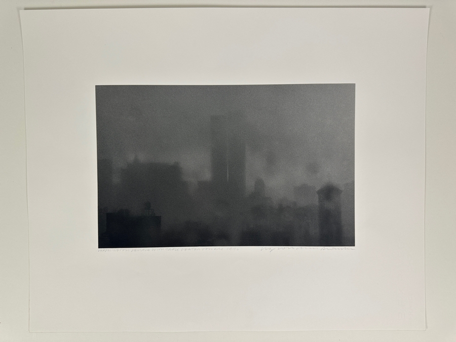 Wolf Von Dem Bussche (1934-2014, American) Hand Signed Limited Edition B&W Photographic Print Titled 'Washington Square With Trade Center Towers NYC 1976' Signed On Front And Verso Numbered 88 Of 90 - 13 X 8 [Photo 2]
