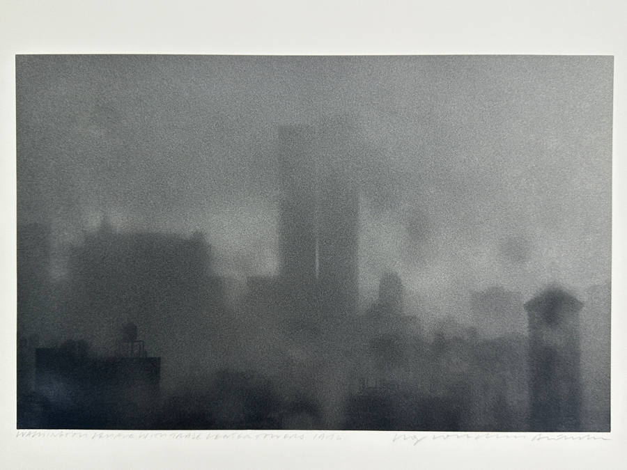 Wolf Von Dem Bussche (1934-2014, American) Hand Signed Limited Edition B&W Photographic Print Titled 'Washington Square With Trade Center Towers NYC 1976' Signed On Front And Verso Numbered 88 Of 90 - 13 X 8 [Photo 1]