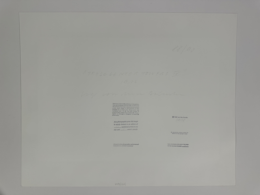 Wolf Von Dem Bussche (1934-2014, American) Hand Signed Limited Edition B&W Photographic Print Titled 'Trade Center Towers IV NYC 1976' Signed On Front And Verso Numbered 88 Of 90 - 17 X 11.5 [Photo 9]