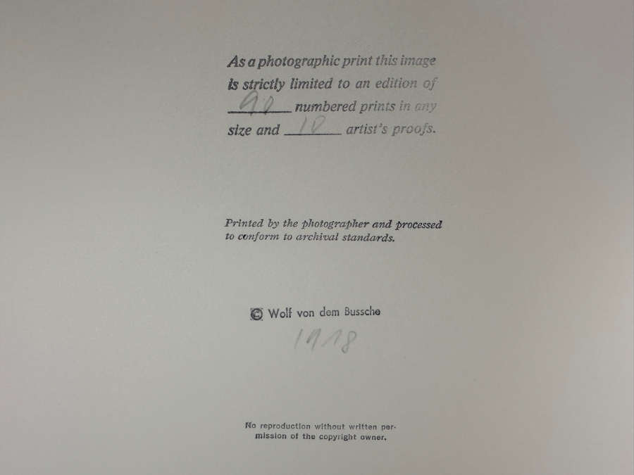 Wolf Von Dem Bussche (1934-2014, American) Hand Signed Limited Edition B&W Photographic Print Titled 'Window NYC 1967' Signed On Front And Verso Numbered 88 Of 90 - 10.5 X 16 [Photo 11]