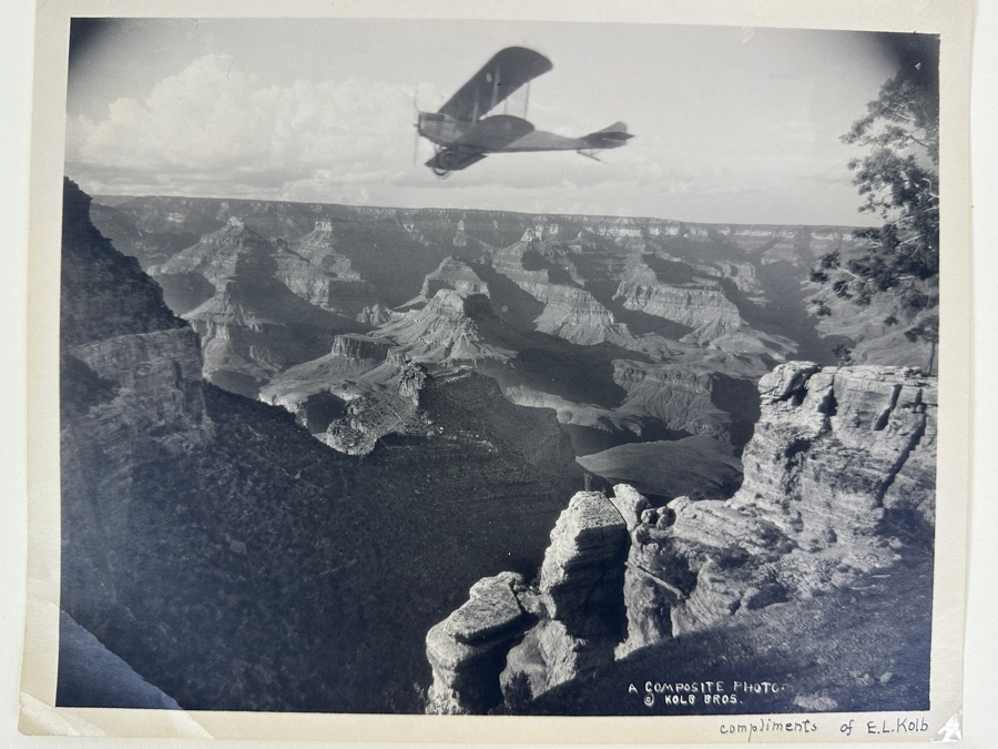 Emery C. Kolb - Kolb Brothers' Photography Studio On The South Rim Of The Grand Canyon 'Ellsworth Kolb Hired R. V. Thomas To Fly Over The Grand Canyon' Composite Photograph 10 X 8 [Photo 3]