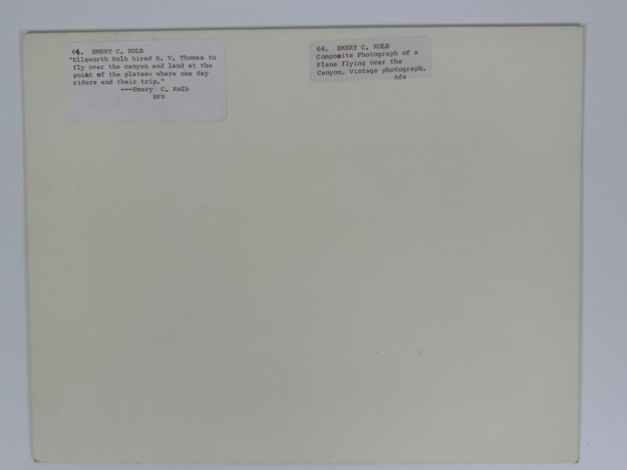 Emery C. Kolb - Kolb Brothers' Photography Studio On The South Rim Of The Grand Canyon 'Ellsworth Kolb Hired R. V. Thomas To Fly Over The Grand Canyon' Composite Photograph 10 X 8 [Photo 5]