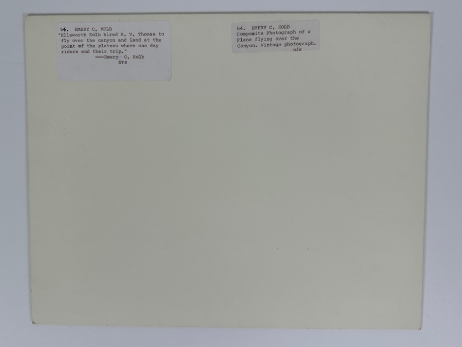 Emery C. Kolb - Kolb Brothers' Photography Studio On The South Rim Of The Grand Canyon 'Ellsworth Kolb Hired R. V. Thomas To Fly Over The Grand Canyon' Composite Photograph 10 X 8 [Photo 6]