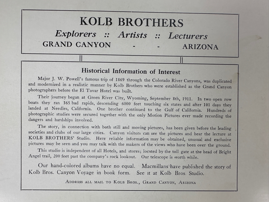 1910 Kolb Brothers' Photography Studio On The South Rim Of The Grand Canyon Photograph In Original Kolb Brothers Frame 6.5 X 4.5 [Photo 11]