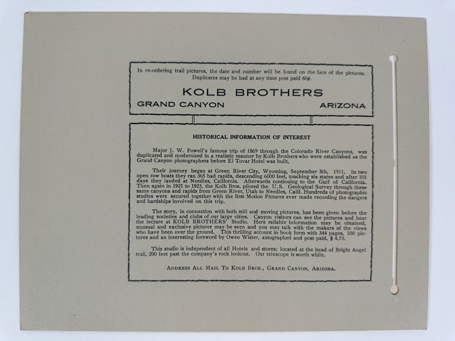 August 29, 1904 Kolb Brothers' Photography Studio On The South Rim Of The Grand Canyon Photograph In Original Kolb Brothers Frame 6.5 X 4.5 [Photo 14]