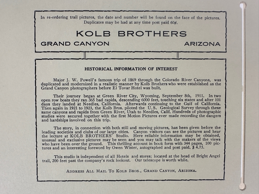 August 29, 1904 Kolb Brothers' Photography Studio On The South Rim Of The Grand Canyon Photograph In Original Kolb Brothers Frame 6.5 X 4.5 [Photo 15]