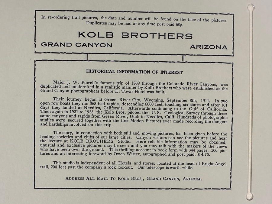Kolb Brothers' Photography Studio On The South Rim Of The Grand Canyon Photograph In Original Kolb Brothers Frame 4.5 X 6.5	 [Photo 14]