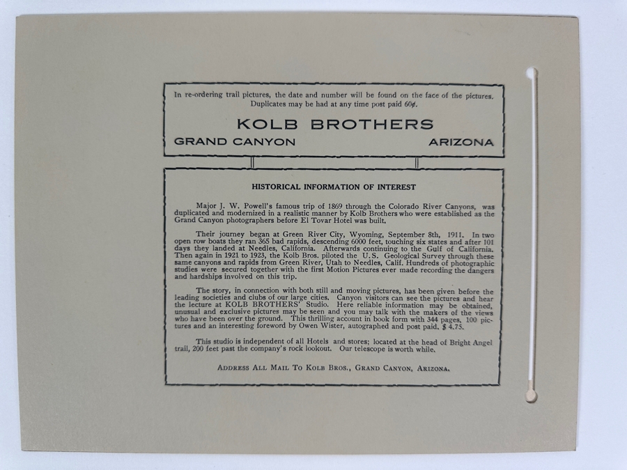 Kolb Brothers' Photography Studio On The South Rim Of The Grand Canyon Photograph In Original Kolb Brothers Frame 6.5 X 4.5 [Photo 7]