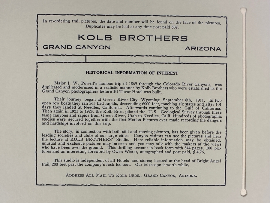 Kolb Brothers' Photography Studio On The South Rim Of The Grand Canyon Photograph Of R. V. Thomas Pilot With Plane First Airplane Landing In The Grand Canyon August 8, 1922 In Original Kolb Brothers Frame 6.5 X 4.5 [Photo 11]