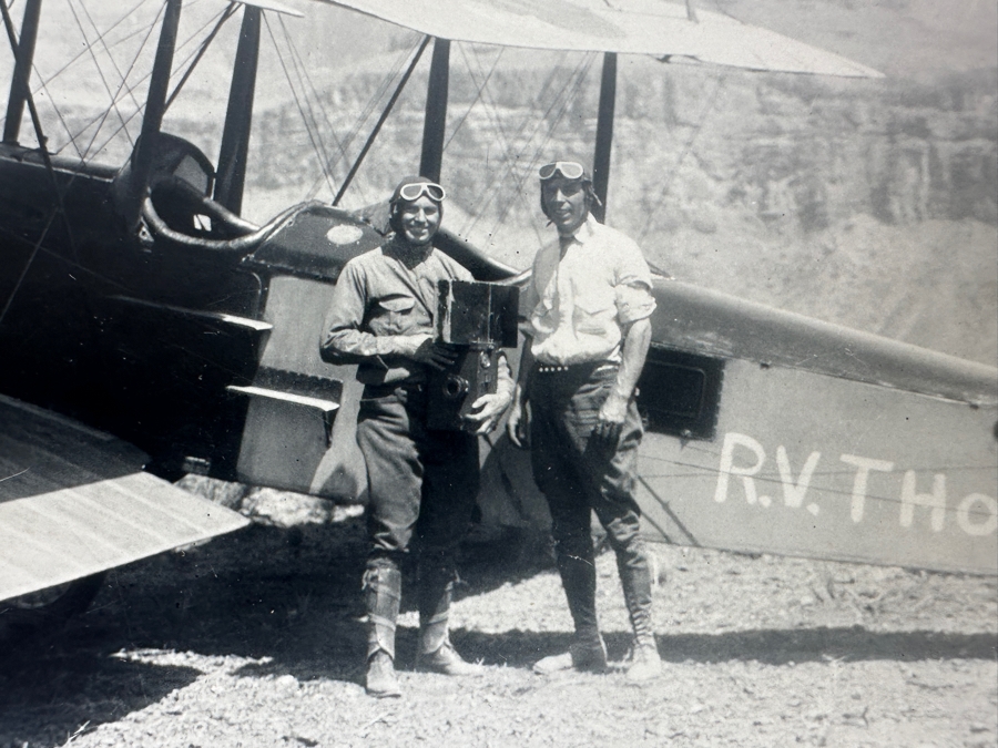 Kolb Brothers' Photography Studio On The South Rim Of The Grand Canyon Photograph Of R. V. Thomas Pilot With Plane First Airplane Landing In The Grand Canyon August 8, 1922 In Original Kolb Brothers Frame 6.5 X 4.5 [Photo 6]