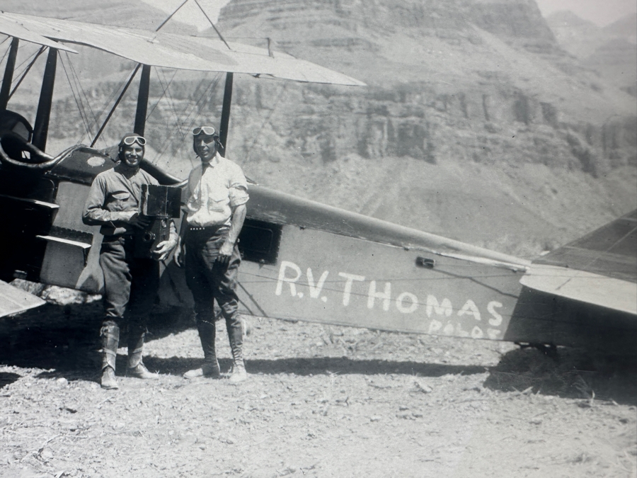 Kolb Brothers' Photography Studio On The South Rim Of The Grand Canyon Photograph Of R. V. Thomas Pilot With Plane First Airplane Landing In The Grand Canyon August 8, 1922 In Original Kolb Brothers Frame 6.5 X 4.5 [Photo 5]