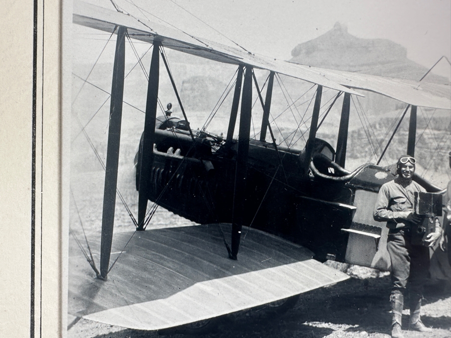 Kolb Brothers' Photography Studio On The South Rim Of The Grand Canyon Photograph Of R. V. Thomas Pilot With Plane First Airplane Landing In The Grand Canyon August 8, 1922 In Original Kolb Brothers Frame 6.5 X 4.5 [Photo 7]
