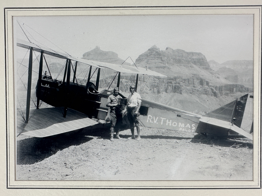 Kolb Brothers' Photography Studio On The South Rim Of The Grand Canyon Photograph Of R. V. Thomas Pilot With Plane First Airplane Landing In The Grand Canyon August 8, 1922 In Original Kolb Brothers Frame 6.5 X 4.5 [Photo 4]
